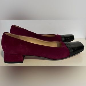 Salvatore Ferragamo Boutique Suede Shoes Patent CapToe Pumps Low Heels 7.52A